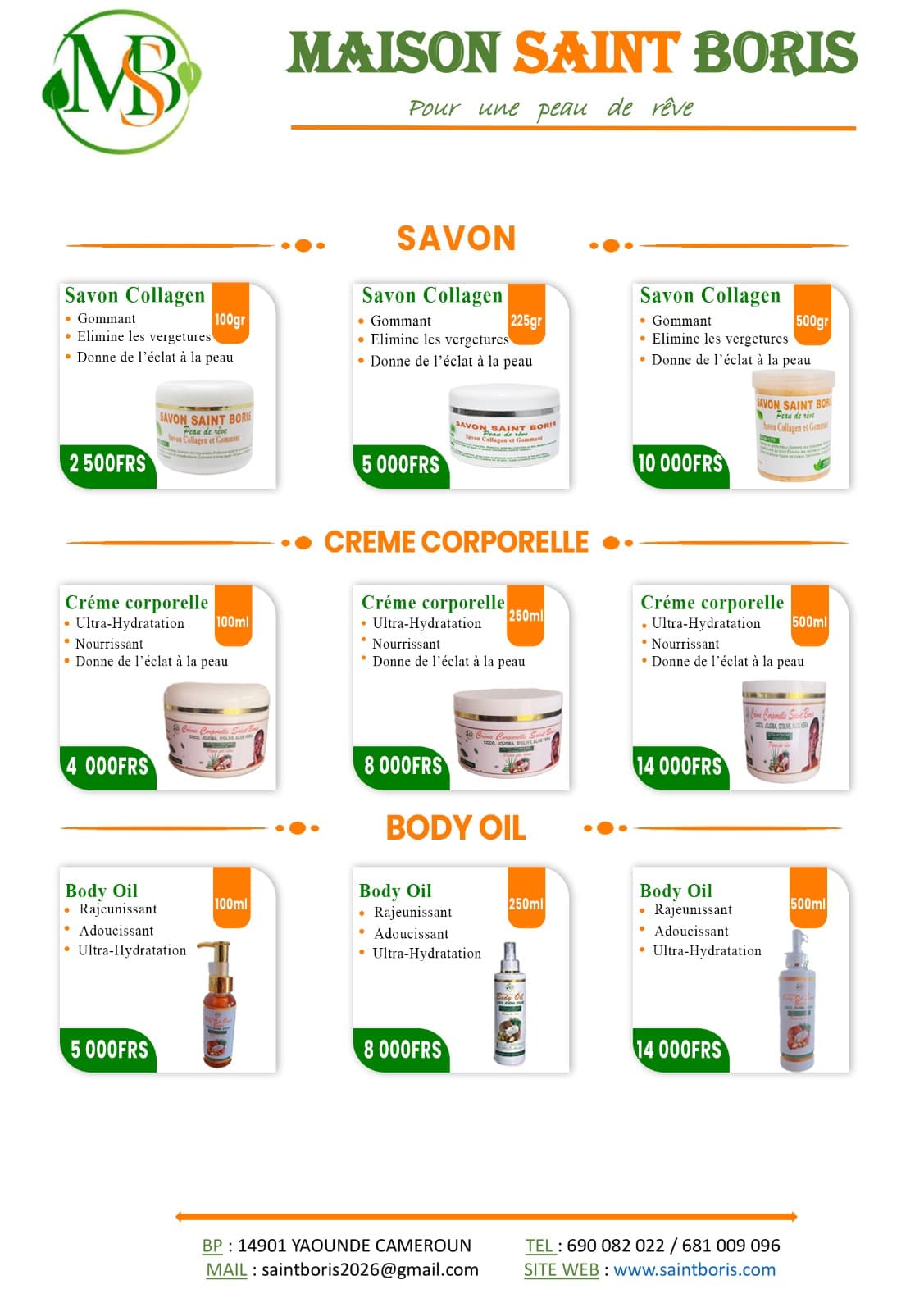 Grille de prix - Maison Saint Boris