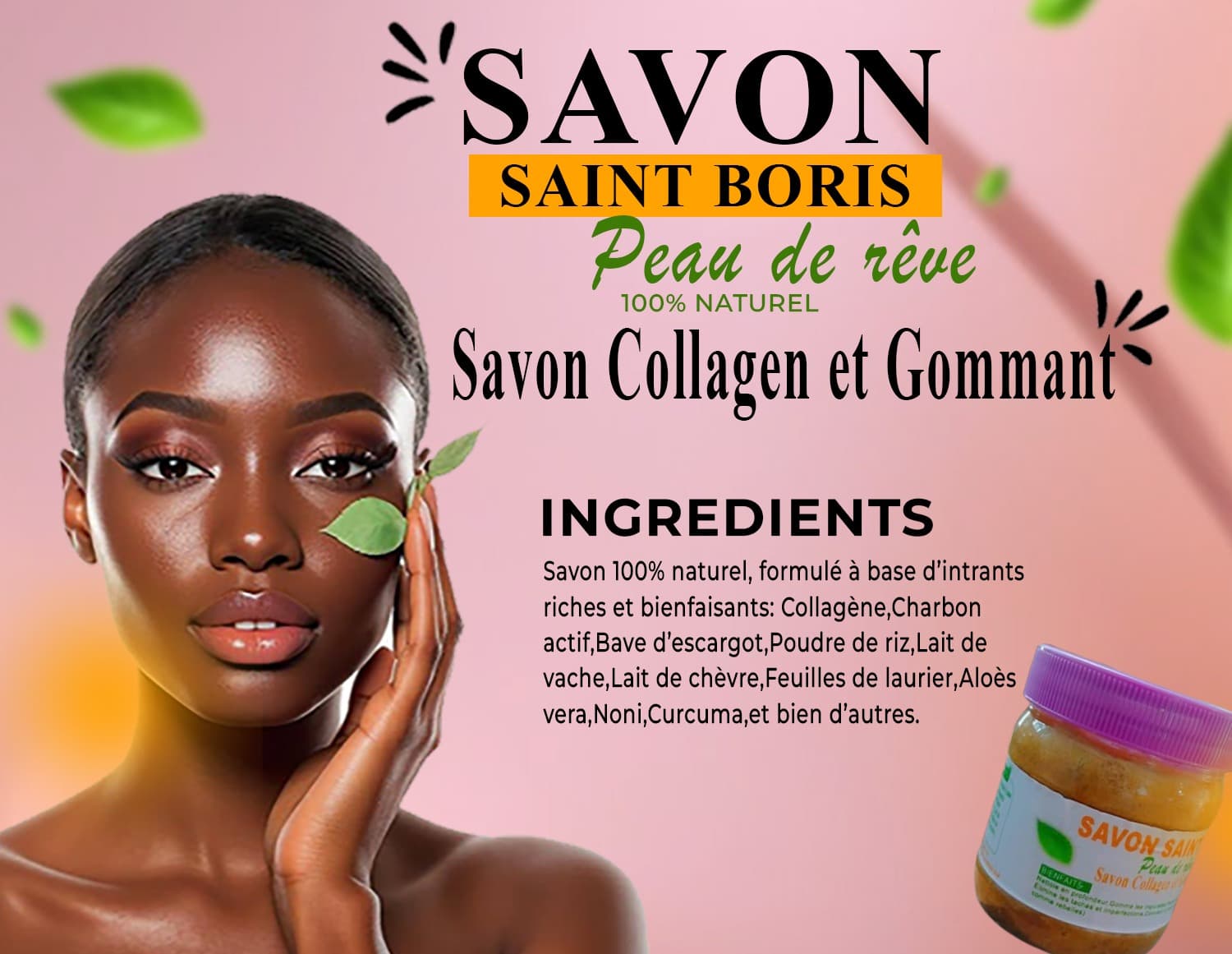 Affiche descriptive Savon Saint Boris - Ingrédients et utilisation